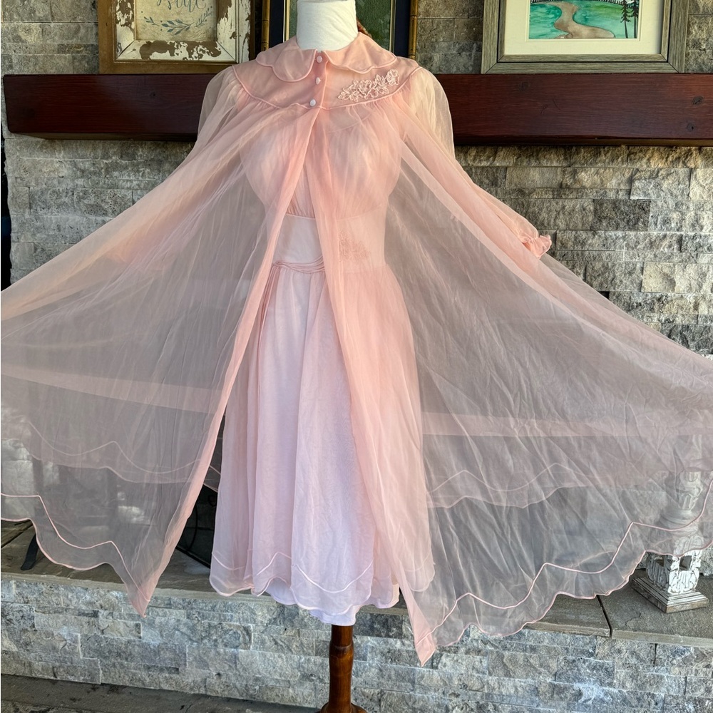 Vintage 1950s Peignor Set Chiffon Lace X Small small - Picture 3 of 15